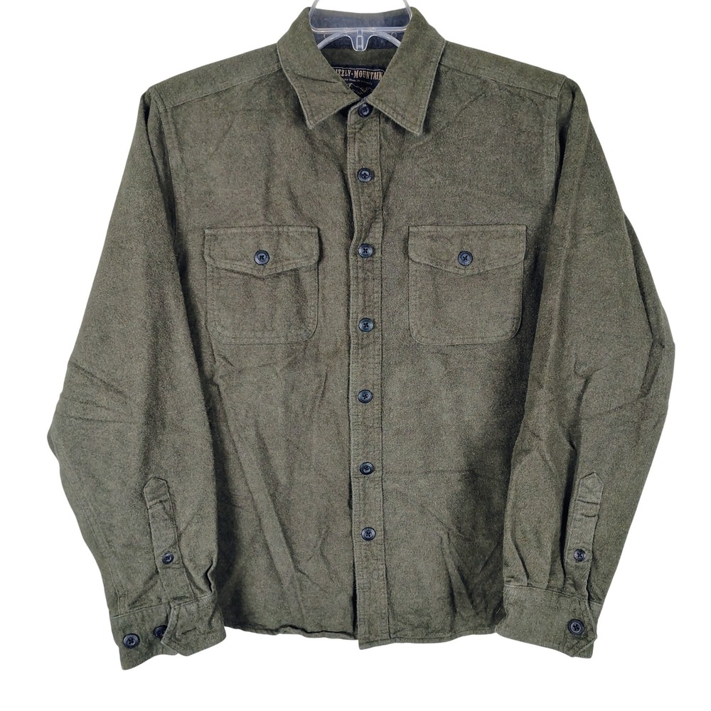 Grizzly Mountain Mens Olive Green Flannel Button Up Shirt Cotton Size Medium